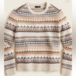 J.Crew Fair Isle cropped crewneck sweater neutral cabincore preppy wool blend